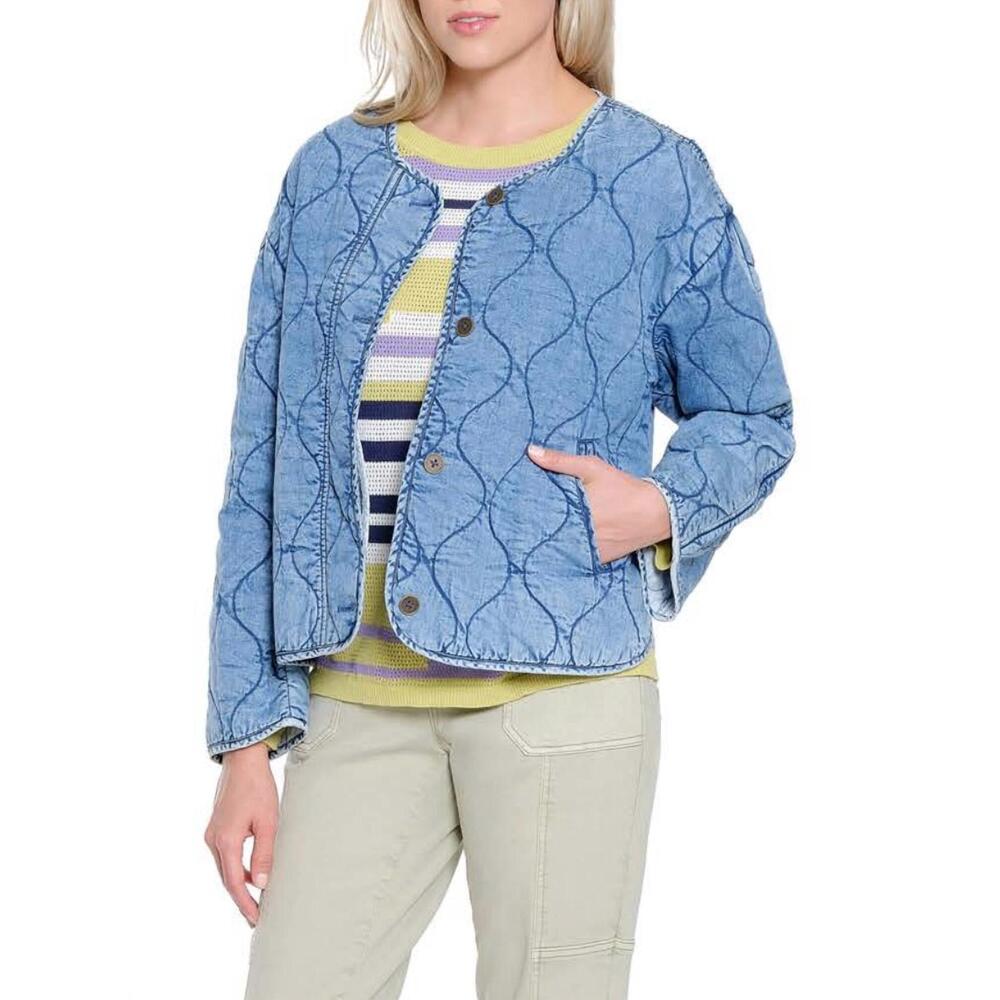 NEW TRU LUXE quilted denim jacket in medium indigo